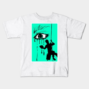 Abstract window cleaner wiping away tears. Kids T-Shirt